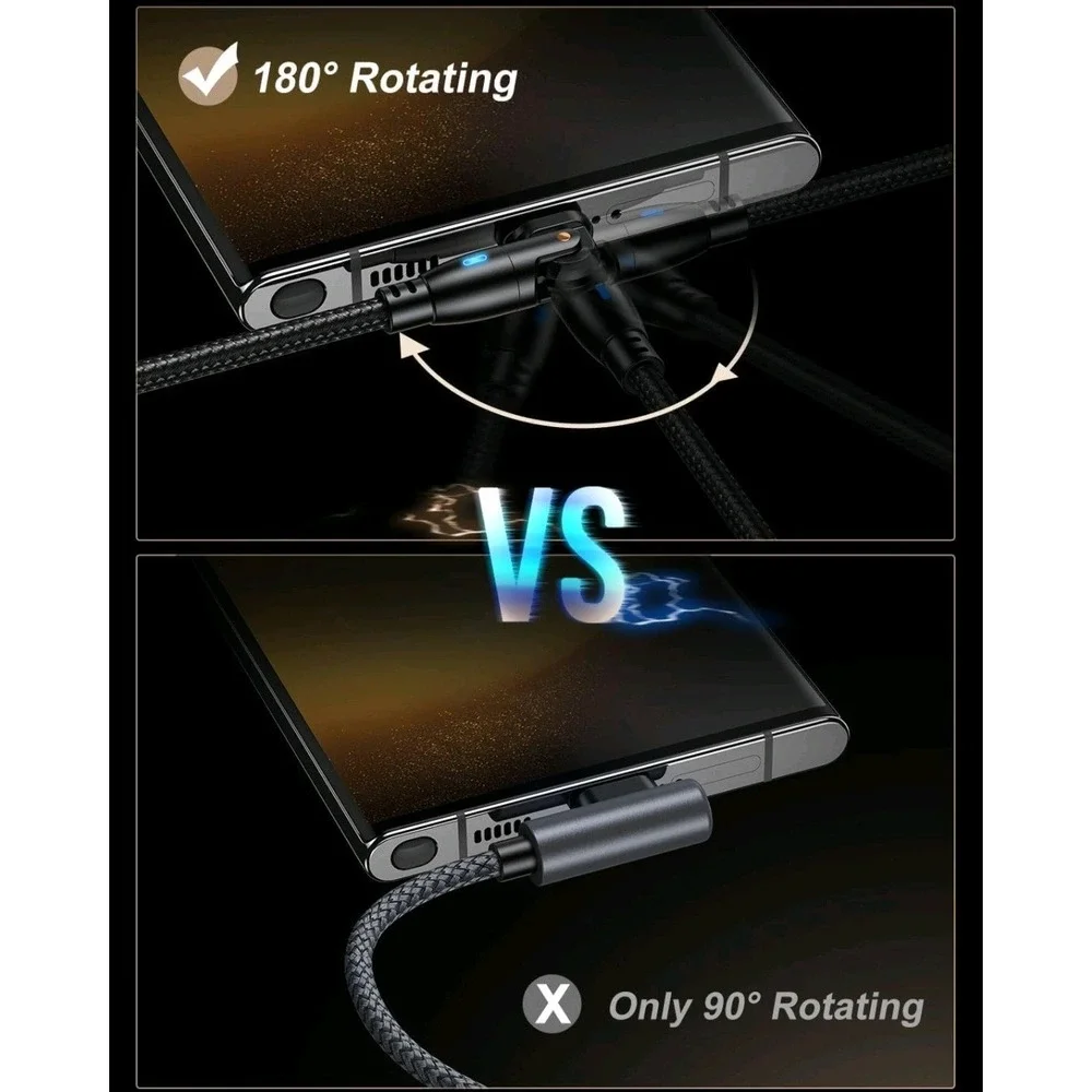 180° USB-C to‎ USB-C Fast Charge PD 60W Cable• Samsung Galaxy Phone~6.6 ft~NEW
